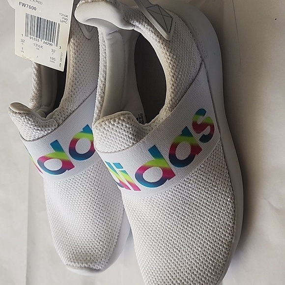 adidas Kids White Slip-On Sneakers with Rainbow Logo Band - Picture 4 of 5